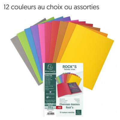 Chemise-dossier Rock's couleur vive 220 g 24 x 32 cm Noir - Paquet
